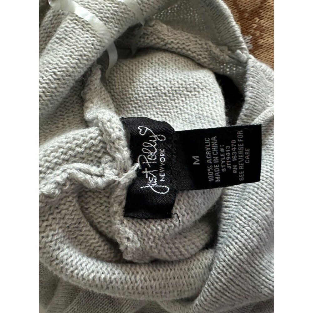 Just Polly NY Teddy Bear Distressed Knit Hoodie Sweater Women’s M Gray Oversized - Picture 5 of 8